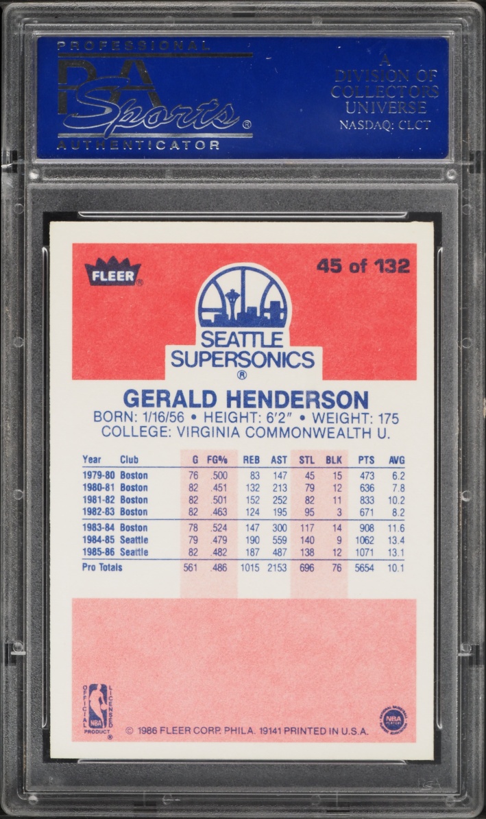1986 Fleer Basketball Gerald Henderson #45 PSA 9 MINT