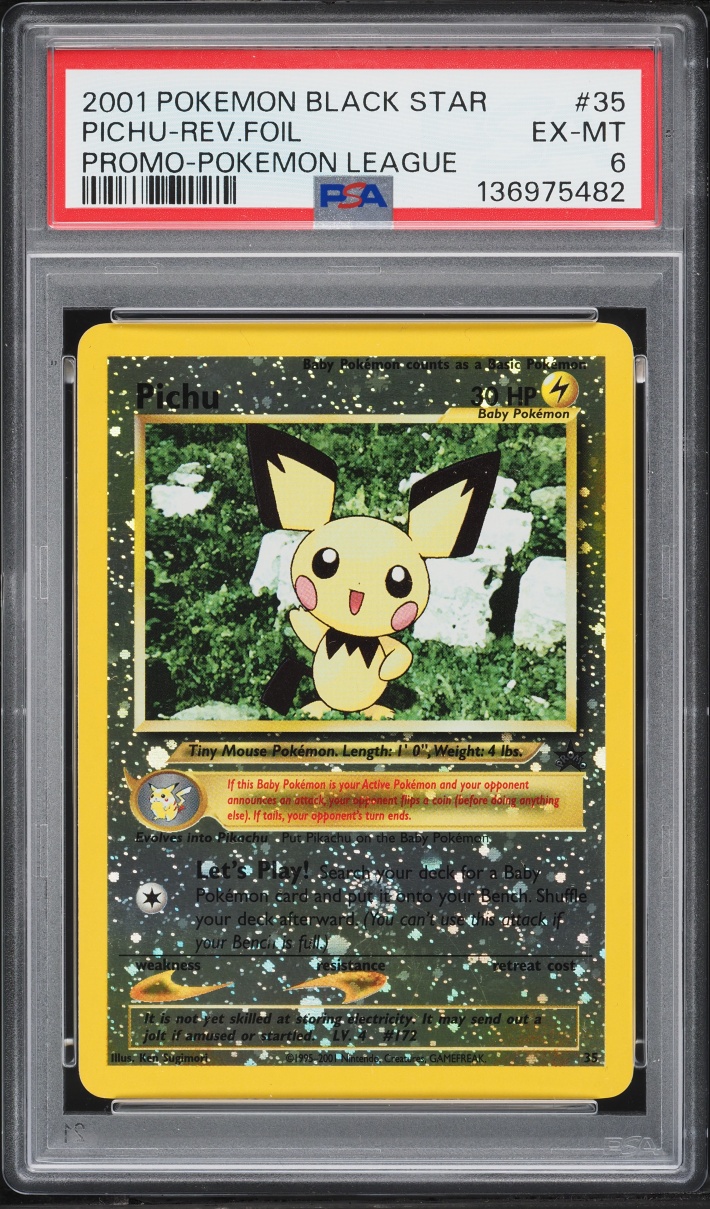 2001 Pokemon League Black Star Promo Reverse Holo Pichu #35 PSA 6 EXMT