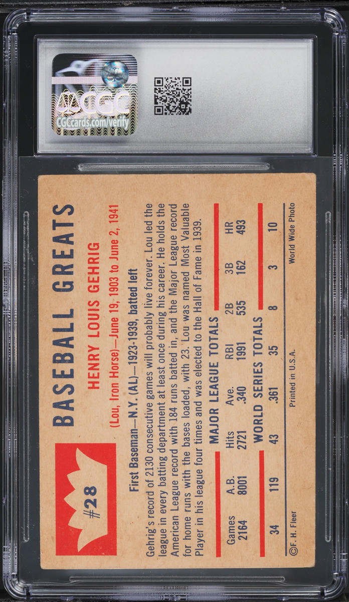 1960 Fleer Lou Gehrig #28 CGC 3.5 VG+