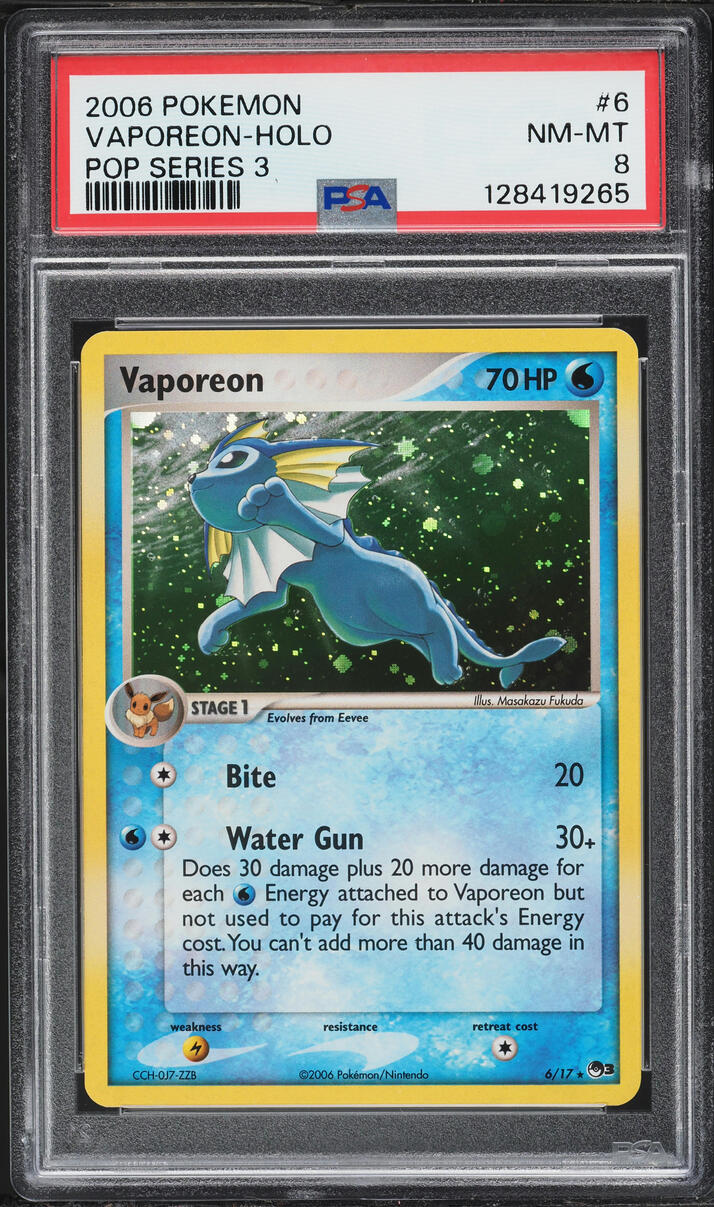 2006 Pokemon POP Series 3 Holo Vaporeon #6 PSA 8 NM-MT