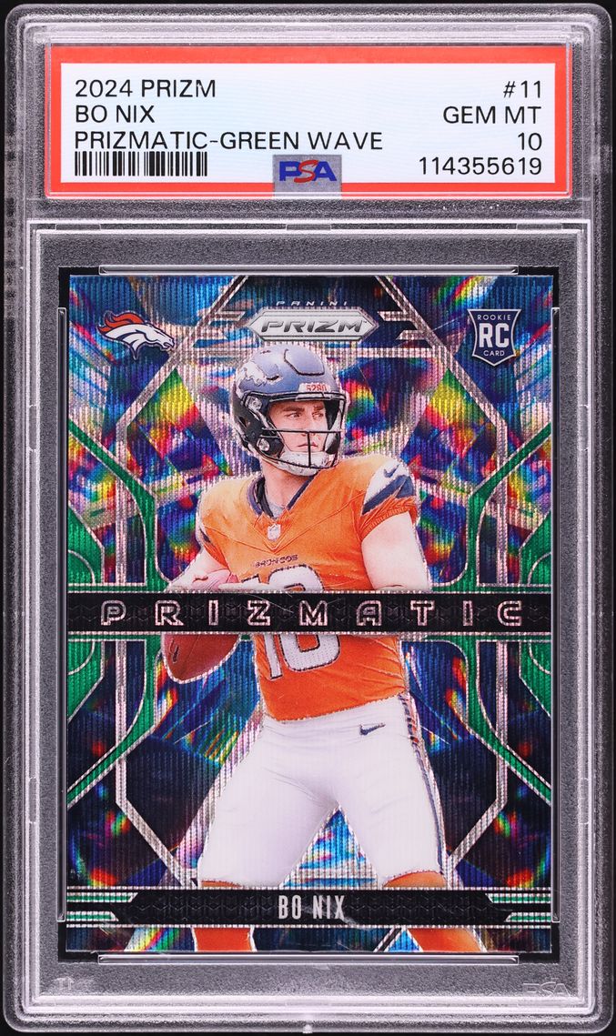 2024 Panini Prizm Prizmatic Green Wave Bo Nix ROOKIE #11 PSA 10 GEM MINT
