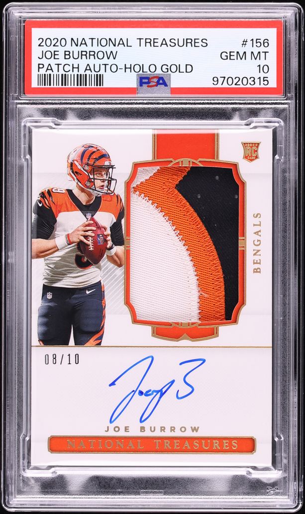 2020 National Treasures Holo Gold Joe Burrow ROOKIE PATCH AUTO /10 #156 PSA 10