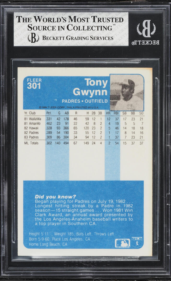 1984 Fleer Tony Gwynn #301 BGS 6.5 EXMT+