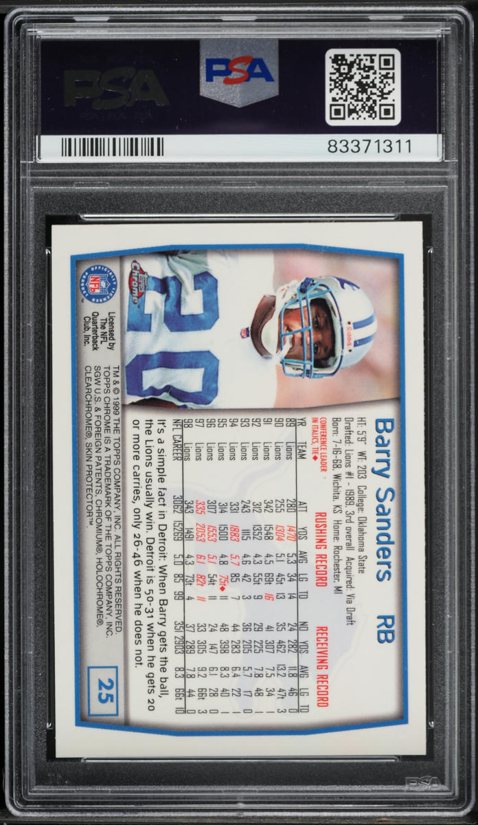 1999 Topps Chrome Barry Sanders #25 PSA 8 NM-MT