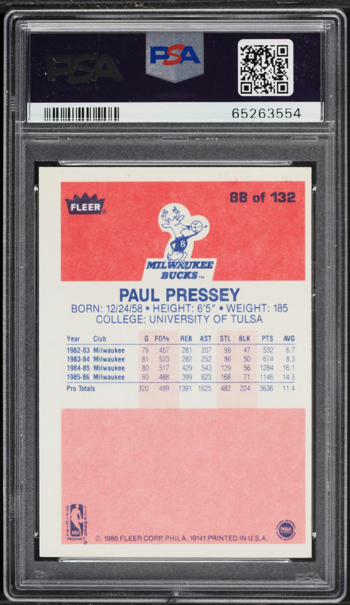 1986 Fleer Basketball Paul Pressey #88 PSA 6 EXMT