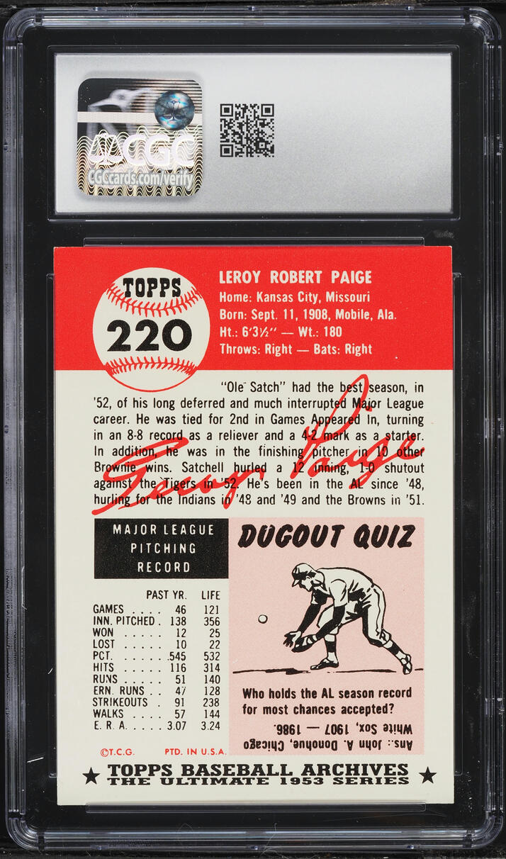 1991 Topps Archives '53 Satchel Paige #220 CGC 7 NRMT