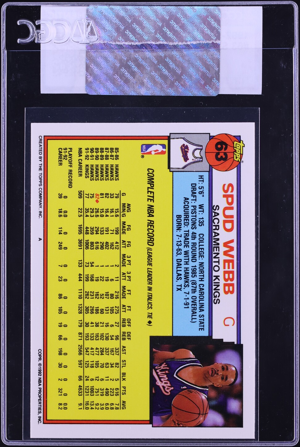 1992 Topps Spud Webb #63 CGC AUTH