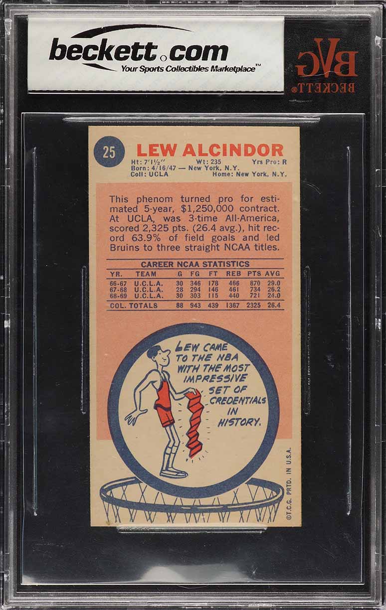 1969 Topps Basketball Lew Alcindor ROOKIE #25 BVG 6.5 EXMT+