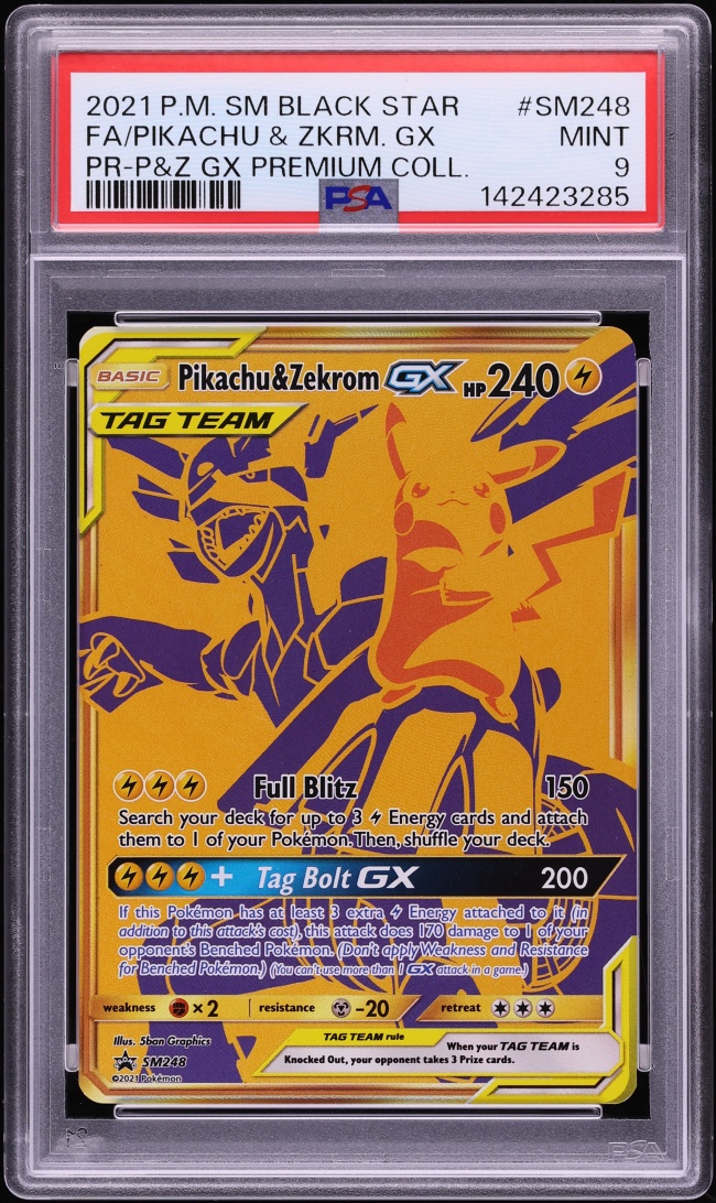 2021 Pokemon Sun & Moon Promo Premium Collection Full Art Pikachu & Zekrom GX #SM248 PSA 9 MINT