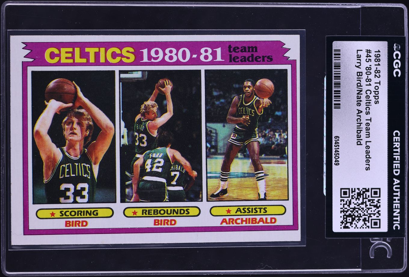 1981 Topps Basketball Celtics Team Leaders Larry Bird Nate Archibald #45 CGC AUTH