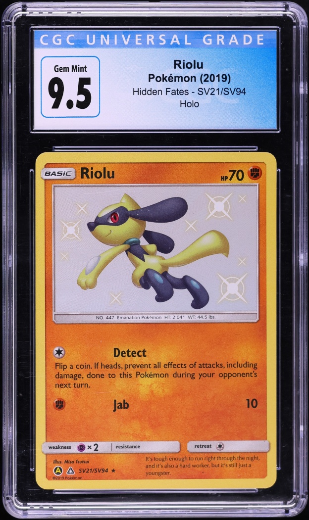 2019 Pokemon Sun & Moon Hidden Fates Shiny Riolu #SV21 CGC 9.5 GEM MINT