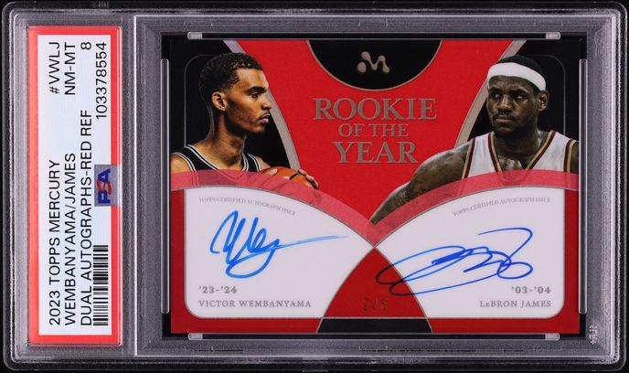 2023 Topps Mercury Red Refractor Dual LeBron James Victor Wembanyama ROOKIE AUTO /5 #VWLJ PSA 8