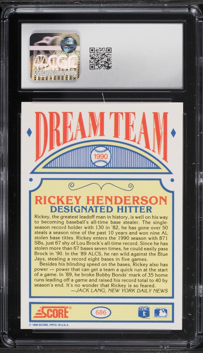 1990 Score Rickey Henderson #686 CGC 10 GEM MINT