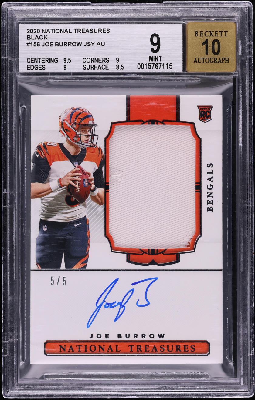 2020 National Treasures Black Joe Burrow ROOKIE PATCH AUTO 5/5 #156 BGS 9 MINT