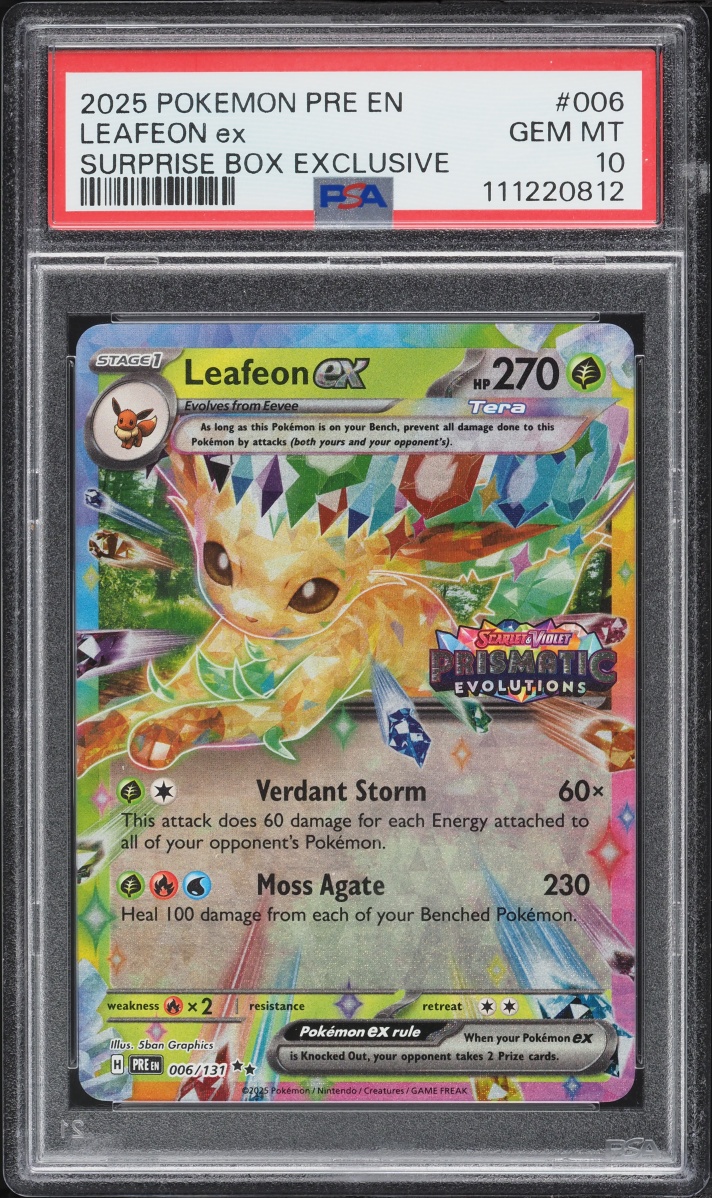 2025 Pokemon Scarlet & Violet Prismatic Evolutions Surprise Box Leafeon Ex #6 PSA 10 GEM MINT