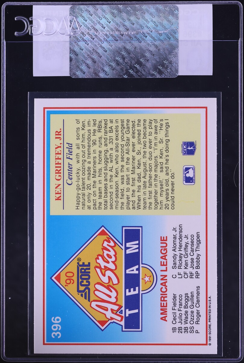1991 Score Ken Griffey Jr. ALL STAR #396 CGC AUTH