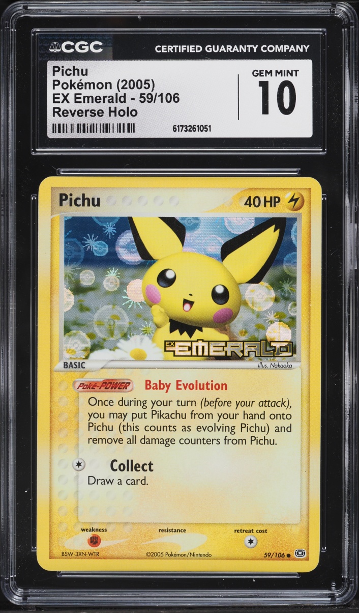 2005 Pokemon EX Emerald Reverse Holo Pichu #59 CGC 10 GEM MINT
