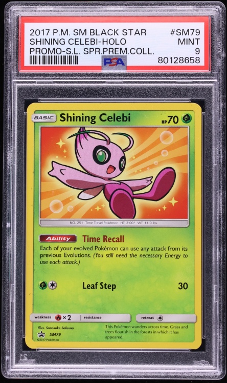 2017 Pokemon Sun & Moon Promo Shining Legends Super Premium Holo Shining Celebi #SM79 PSA 9