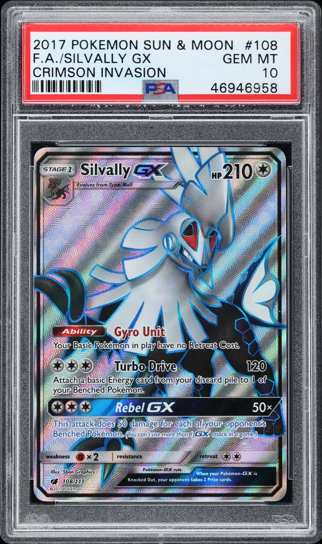 2017 Pokemon Sun & Moon Crimson Invasion Full Art Silvally GX #108 PSA 10 GEM MINT