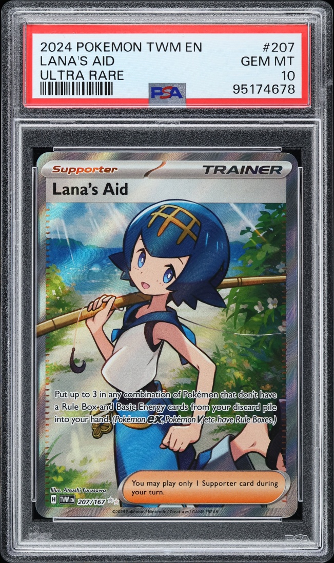 2024 Pokemon Scarlet & Violet Twilight Masquerade Full Art Lana's Aid #207 PSA 10 GEM MINT