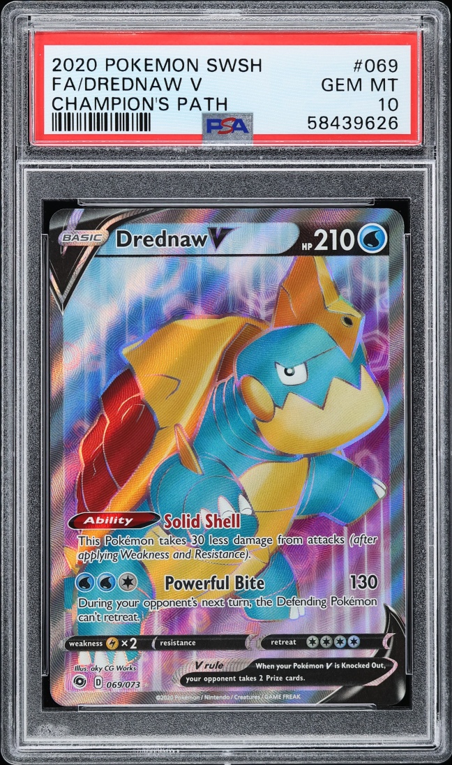 2020 Pokemon SWSH Champion's Path Full Art Drednaw V #69 PSA 10 GEM MINT