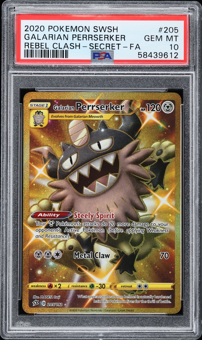 2020 Pokemon Sword & Shield Rebel Clash Gold Rare Galarian Perrserker #205 PSA 10 GEM MINT