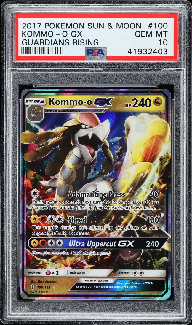 2017 Pokemon Sun & Moon Guardians Rising Full Art Kommo-O GX #100 PSA 10 GEM MINT