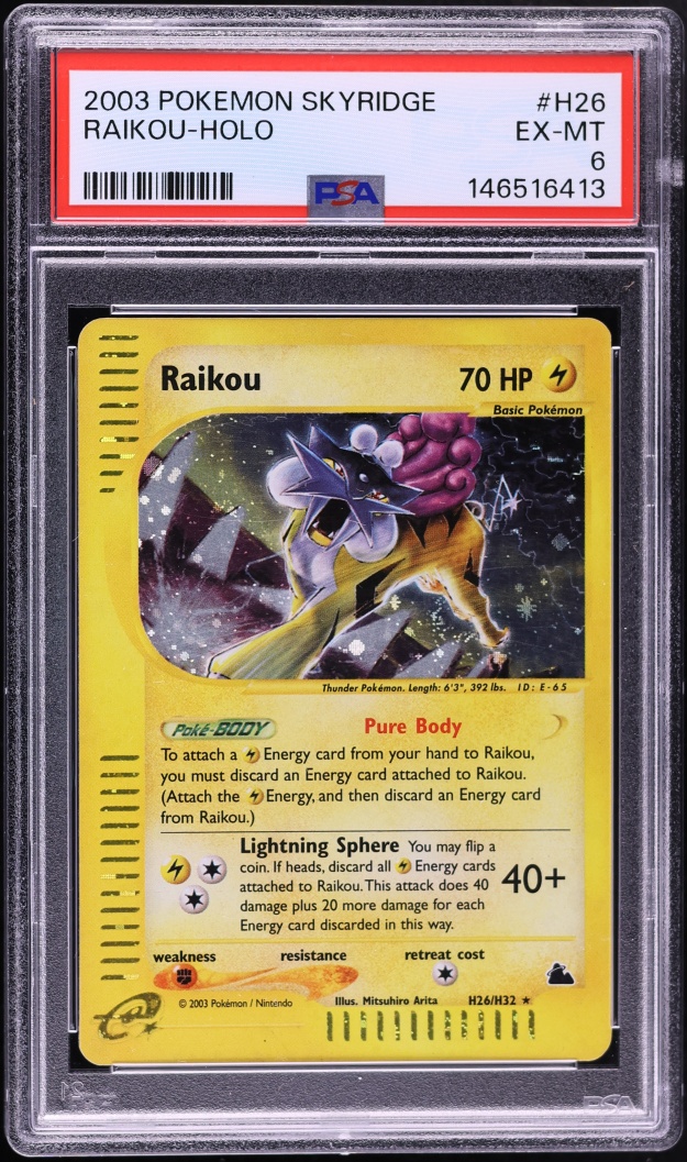 2003 Pokemon Skyridge Holo Raikou #H26 PSA 6 EXMT