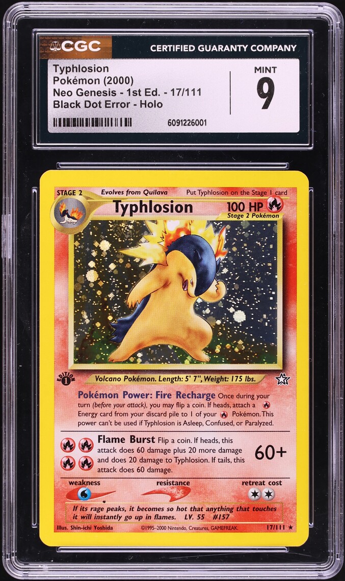 2000 Pokemon Neo Genesis 1st Edition Holo Black Dot Error Typhlosion #17 CGC 9 MINT