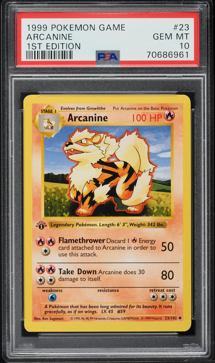 1999 Pokemon Base Set Shadowless 1st Edition Arcanine #23 PSA 10 GEM MINT