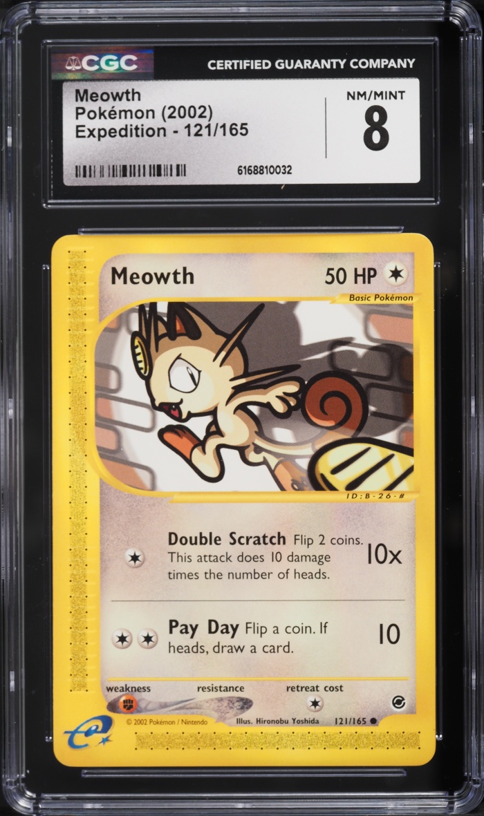 2002 Pokemon E-Card Expedition Base Set Meowth #121 CGC 8 NM-MT