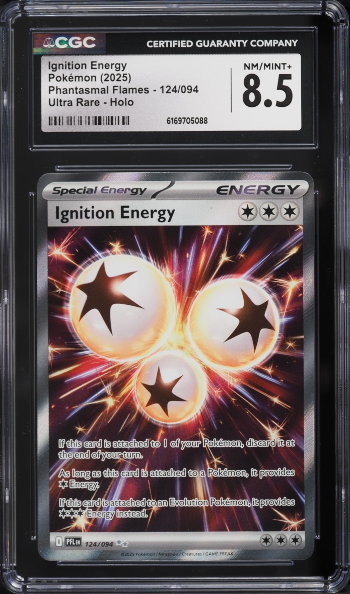 2025 Pokemon Mega Evolution Phantasmal Flames Full Art Ignition Energy #124 CGC 8.5 NM-MT+