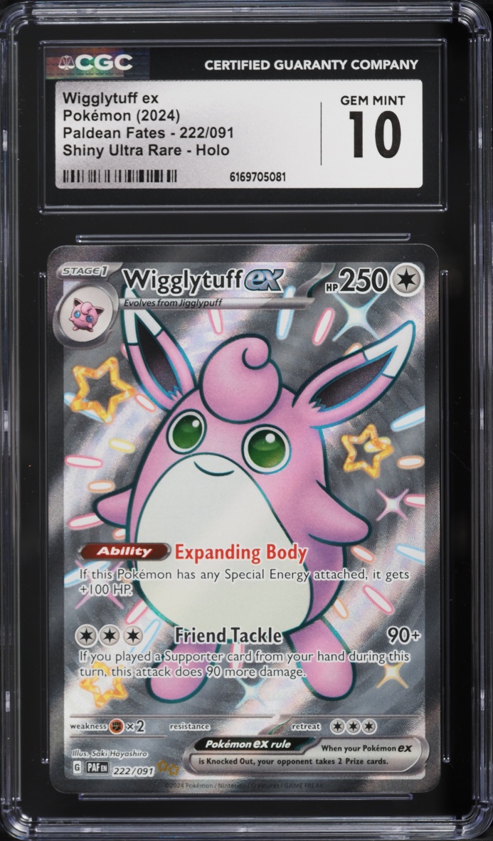 2024 Pokemon Scarlet & Violet Paldean Fates Full Art Shiny Wigglytuff ex #222 CGC 10 GEM MINT