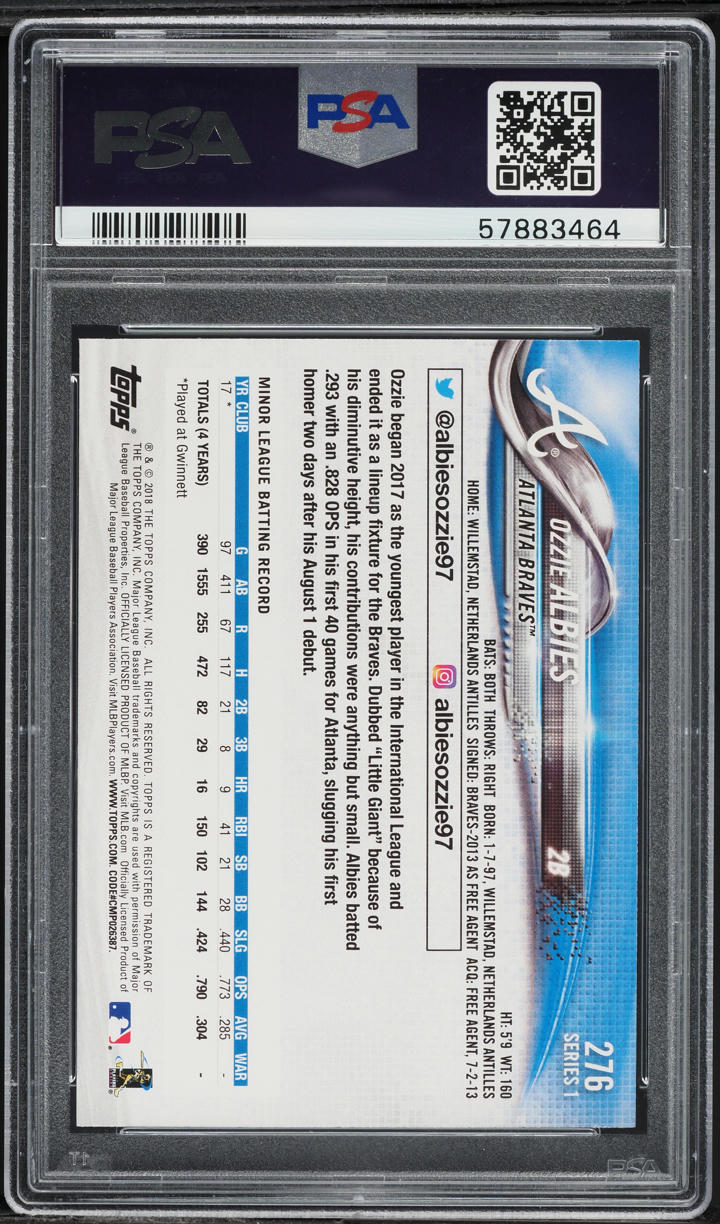 2018 Topps White Uniform Rainbow Foil Ozzie Albies ROOKIE #276 PSA 10 GEM MINT