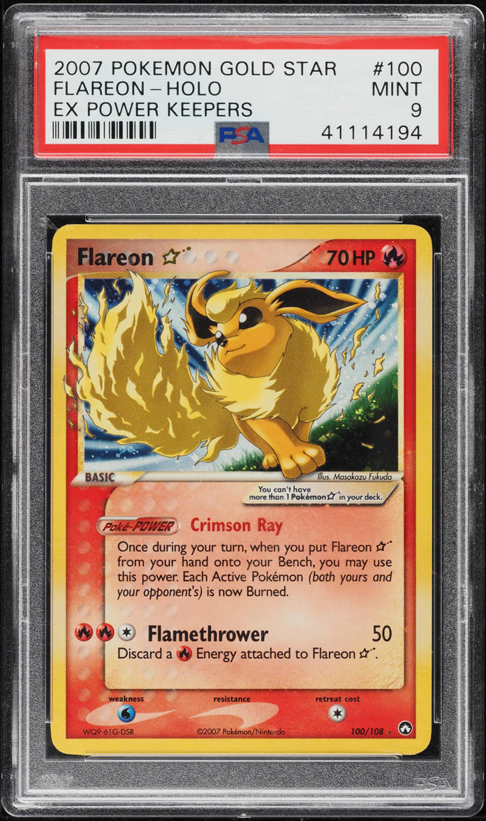 2007 Pokemon EX Power Keepers Holo Flareon Gold Star #100 PSA 9 MINT