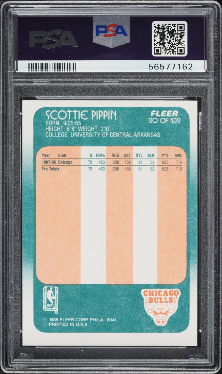 1988 Fleer Basketball Scottie Pippen ROOKIE #20 PSA 7 NRMT