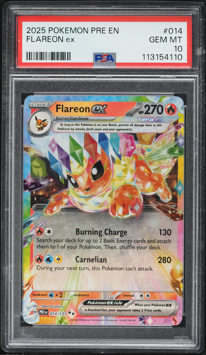 2025 Pokemon Scarlet & Violet Prismatic Evolutions Holo Flareon ex #14 PSA 10 GEM MINT