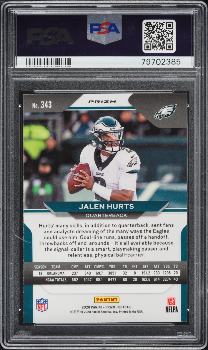 2020 Panini Prizm Silver Jalen Hurts ROOKIE #343 PSA 10 GEM MINT