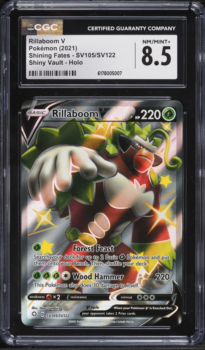 2021 Pokemon SWSH Shining Fates Shiny Vault Full Art Rillaboom V #SV105 CGC 8.5 NM-MT+