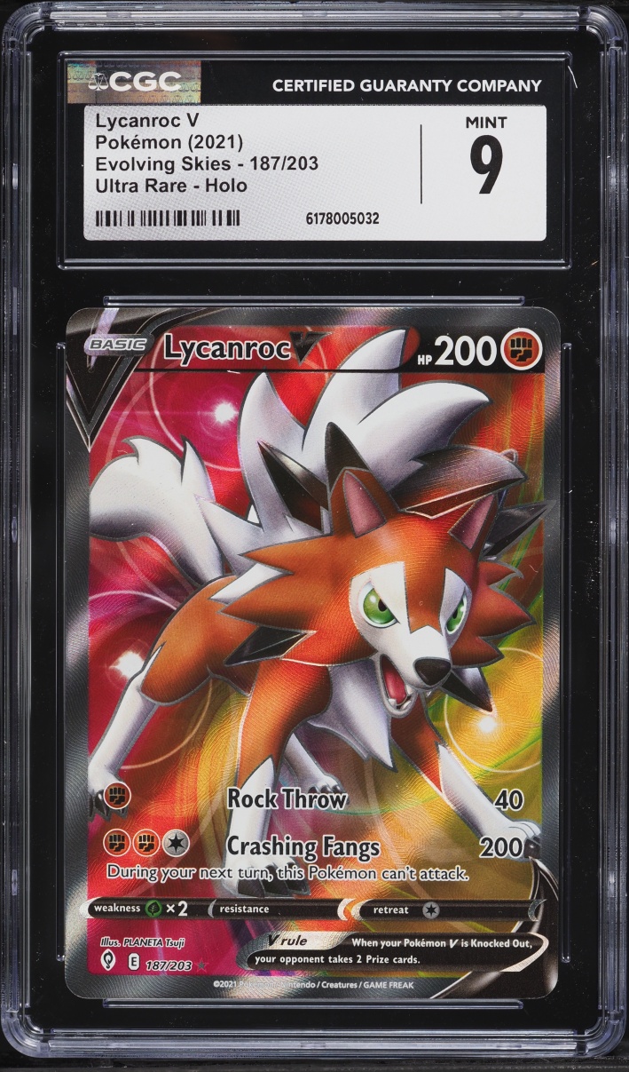 2021 Pokemon Sword & Shield Evolving Skies Full Art Lycanroc V #187 CGC 9 MINT