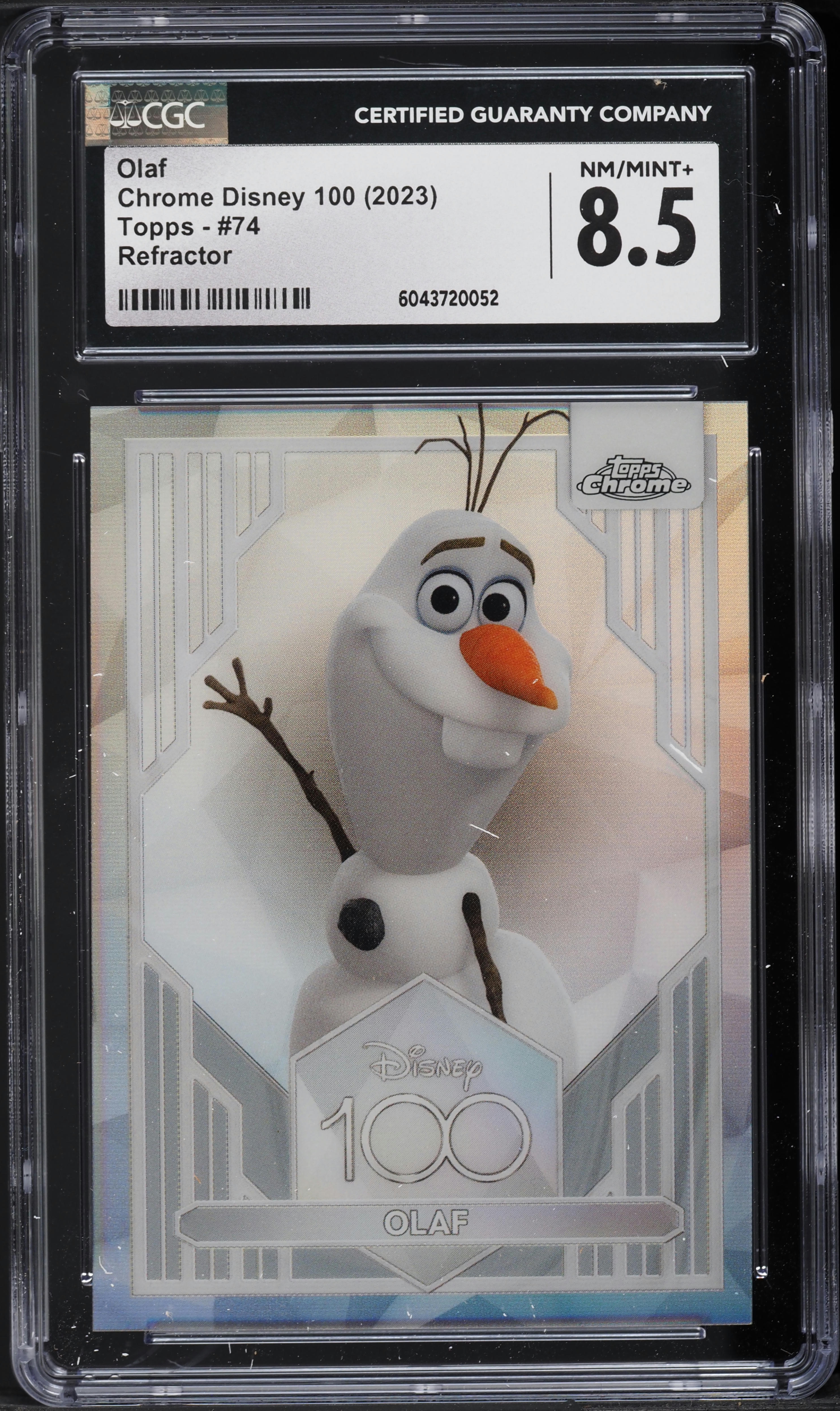 2023 Topps Chrome Disney 100 Refractor Olaf #74 CGC 8.5 NM