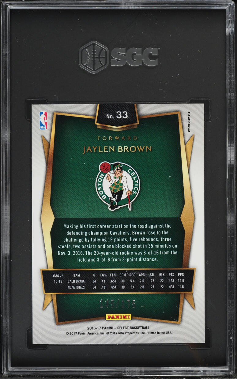 2016 Select Maroon Prizm Jaylen Brown ROOKIE /175 #33 SGC 9.5 MINT+