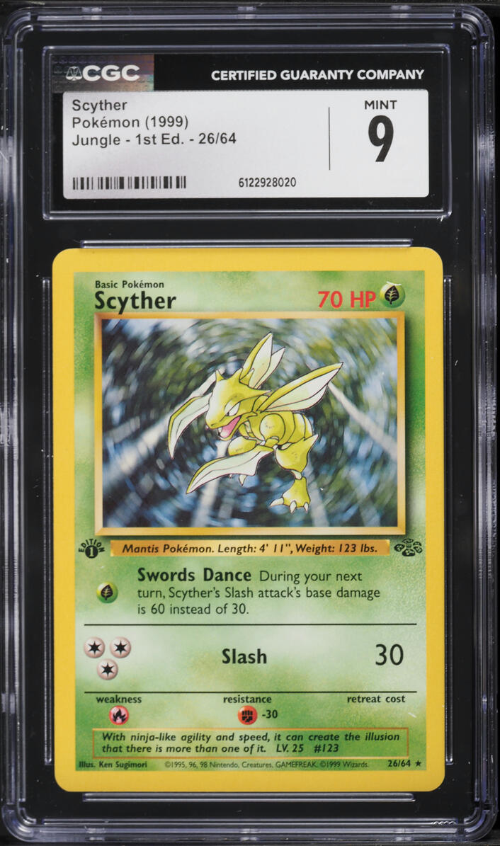 1999 Pokemon Jungle 1st Edition Scyther #26 CGC 9 MINT