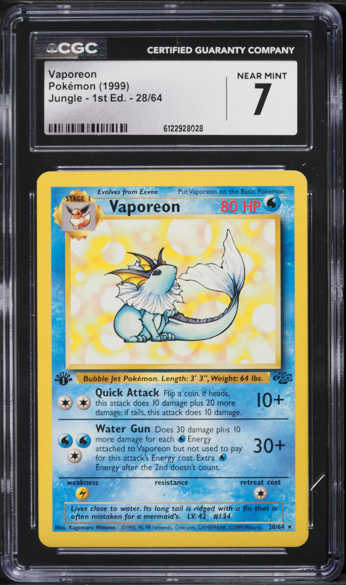 1999 Pokemon Jungle 1st Edition Vaporeon #28 CGC 7 NRMT