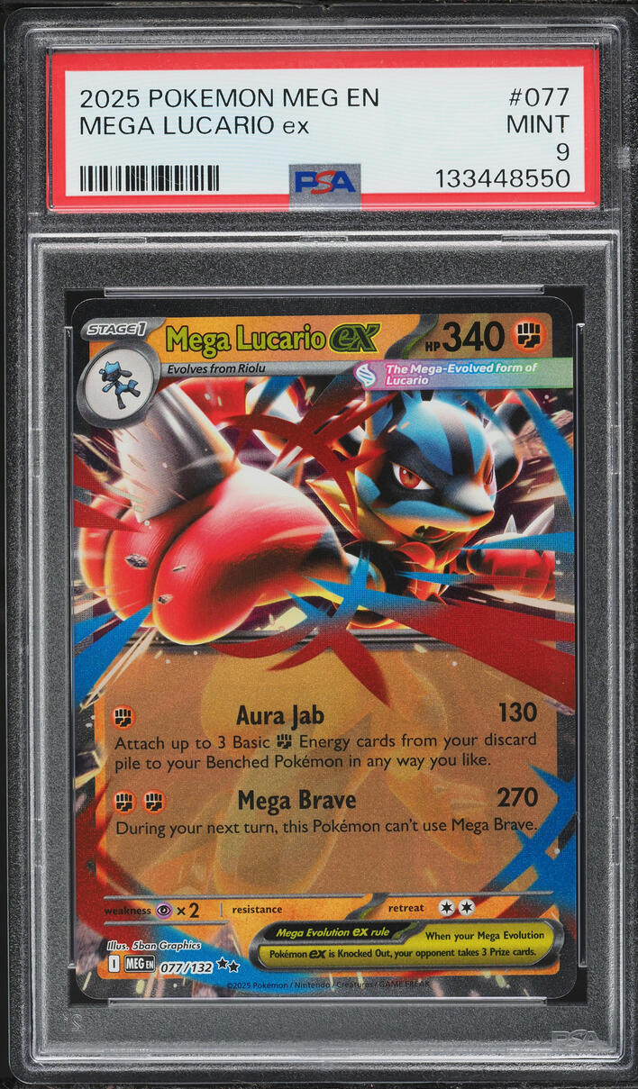 2025 Pokemon Mega Evolution Holo Mega Lucario ex #77 PSA 9 MINT
