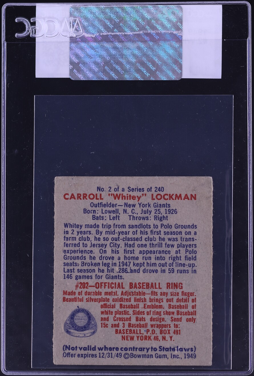 1949 Bowman Whitey Lockman #2 CGC AUTH