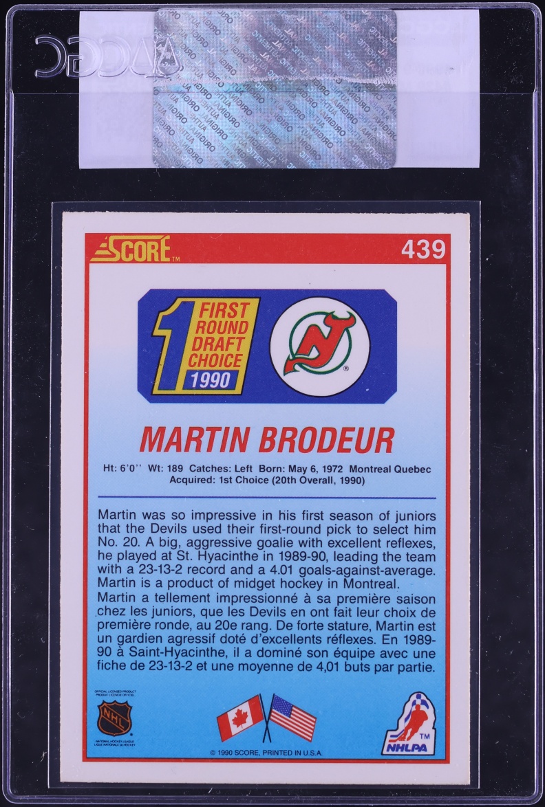1990 Score Canadian Martin Brodeur ROOKIE #439 CGC AUTH