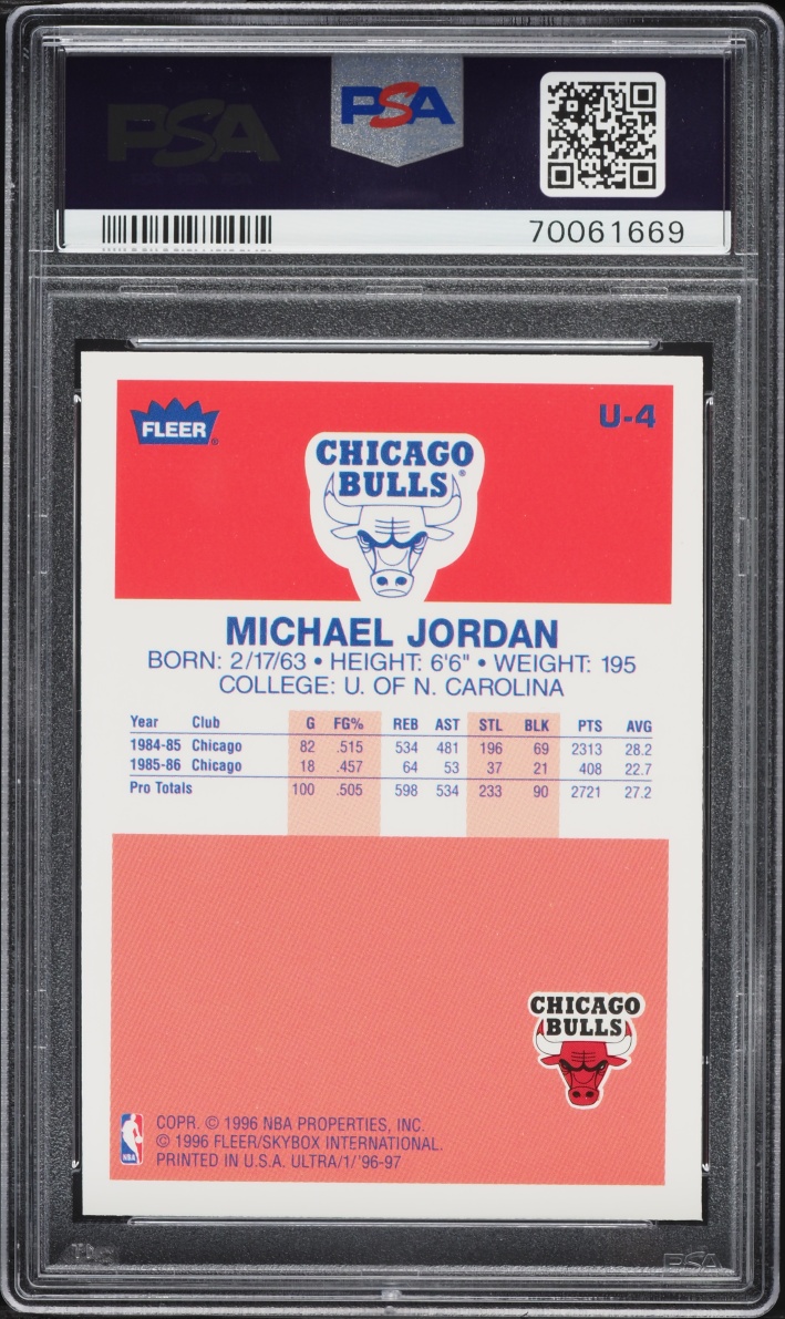 1996 Ultra Decade Of Excellence Michael Jordan #U-4 PSA 9 MINT