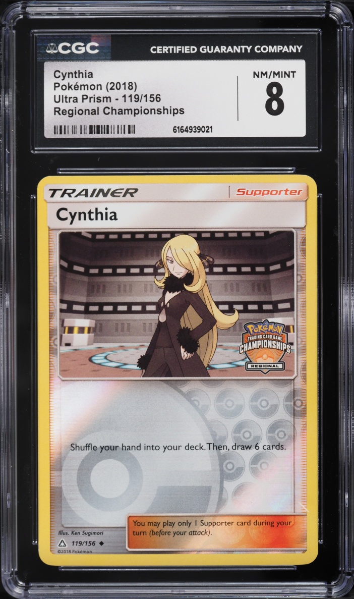 2018 Pokemon SM Ultra Prism Regional Championships Poke Ball Reverse Holo Cynthia #119 CGC 8