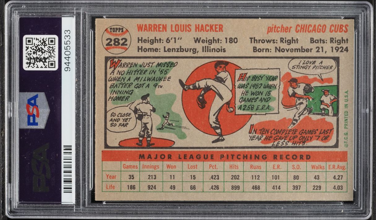 1956 Topps Warren Hacker #282 PSA 7 NRMT